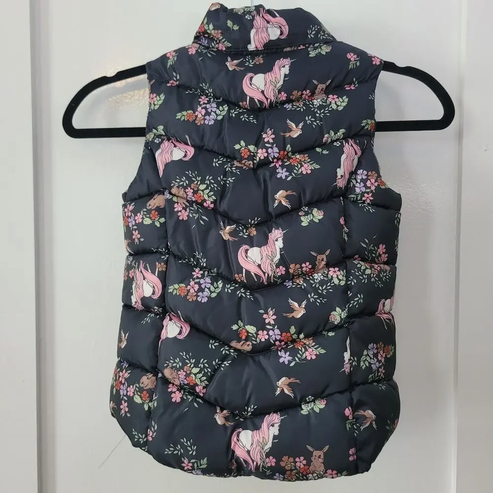 H&M Size 4-6YO Navy Unicorn Woodland‎ Puffer Vest Toddler Girl Fall Cute